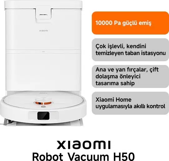 Robot Vacuum H50 Beyaz Akıllı Robot Süpürge + Paspas - 10000 Pa Emiş Gücü ( Xiaomi Tr Garantili)