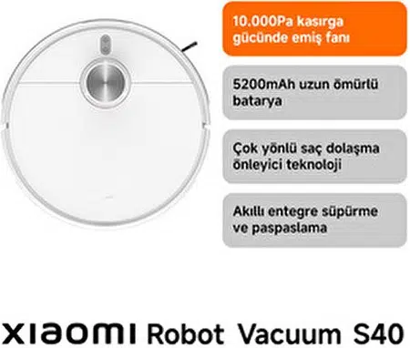 Robot Vacuum S40 Beyaz Akıllı Robot Süpürge 10000 Pa Emiş Gücü ile Etkili Temizlik